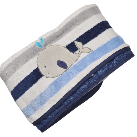 Garanimals Other - Garanimals Baby Blanket Blue White Navy Striped Whale‎  Plush Fleece Soft 2017